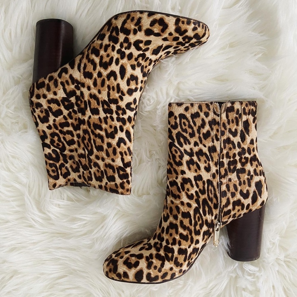 Sam Edelman cheetah leopard booties cow fur